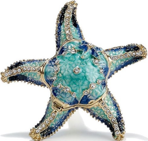 Kubla Crafts Bejeweled Enamel KUB 3 3444 Blue Green Starfish Box
