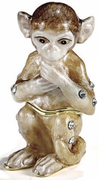 Kubla Crafts Bejeweled Enamel 3023 Monkey Hinged Box