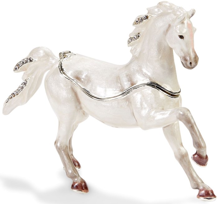 Kubla Crafts Bejeweled Enamel KUB 3060 White Arabian Horse Box