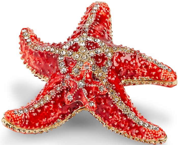Kubla Crafts Bejeweled Enamel KUB 3133 Starfish Coral Red Box