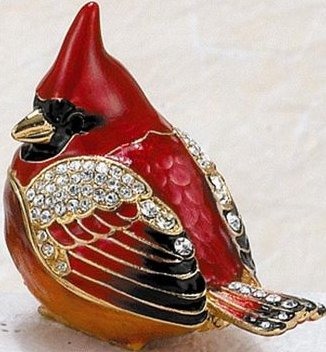 Kubla Crafts Bejeweled Enamel KUB 32 3921 Cardinal Box with Austrian Crystal