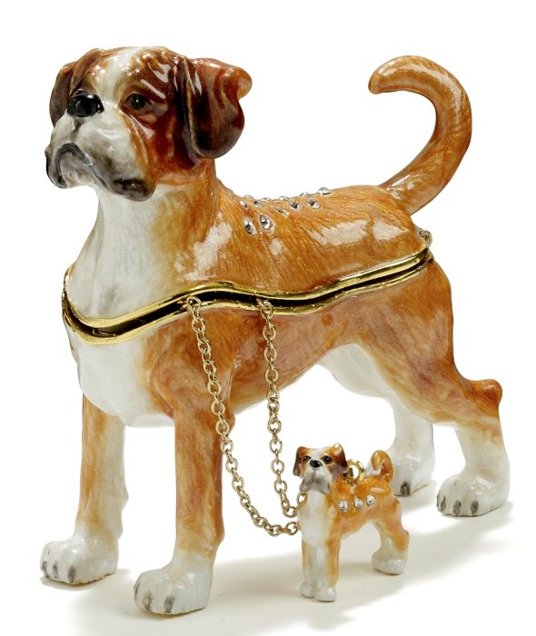 Kubla Crafts Bejeweled Enamel KUB 3214 Boxer Dog Box