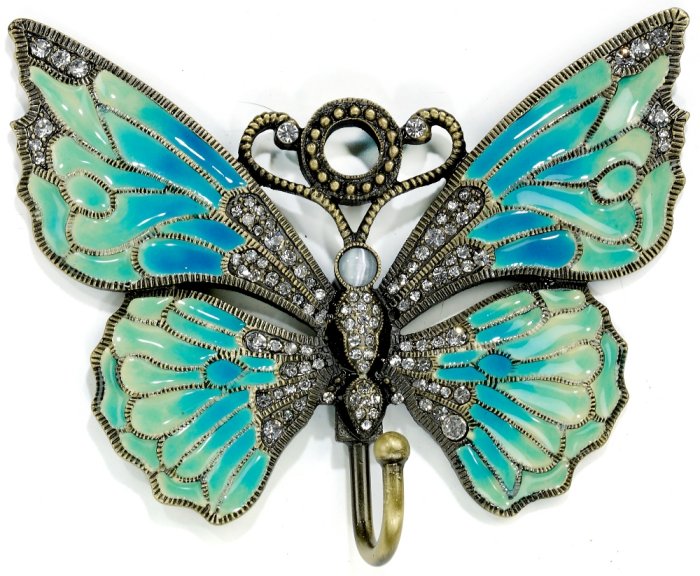 Kubla Crafts Bejeweled Enamel KUB 3217 Bejeweled Turquoise Butterfly Wall Hook