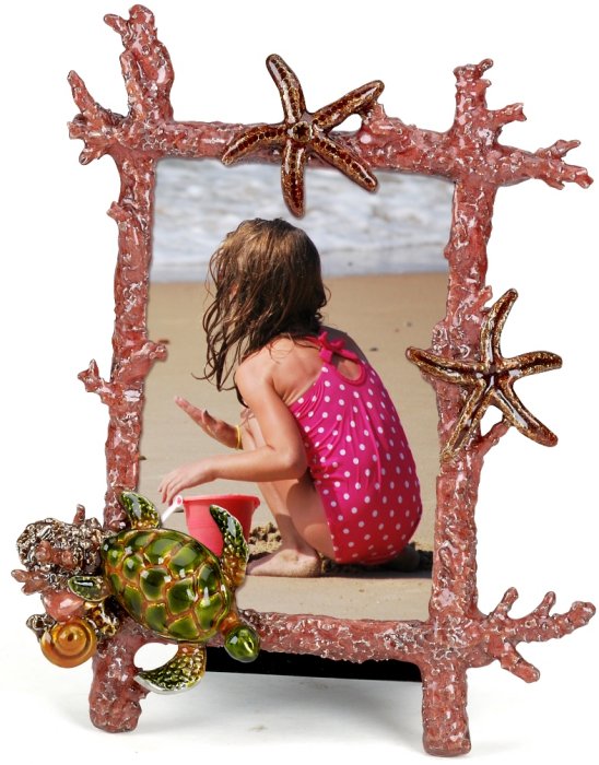 Kubla Crafts Bejeweled Enamel KUB 3225 Enamel Sea Turtle Coral Frame
