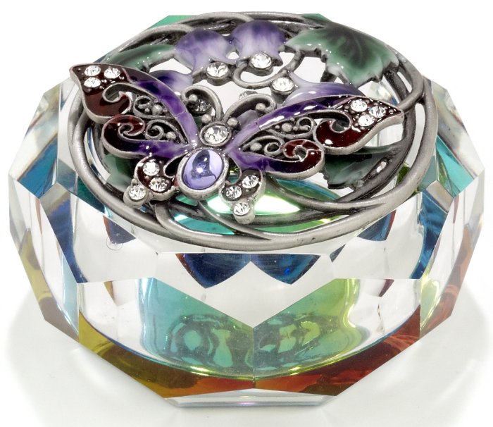 Kubla Crafts Bejeweled Enamel KUB 3250 Enamel Top Glass Butterfly Box