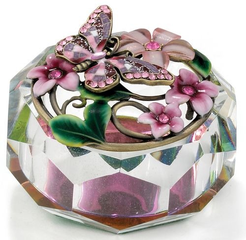 Kubla Crafts Bejeweled Enamel KUB 3254 Enamel Top Glass Box Butterfly