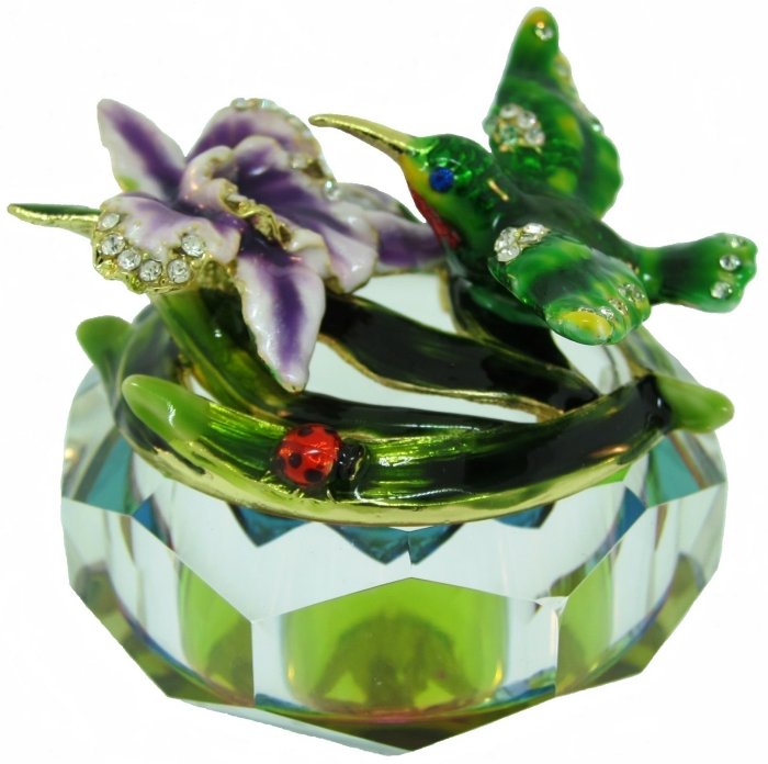 Kubla Crafts Bejeweled Enamel KUB 3256 Hummingbird Glass Box