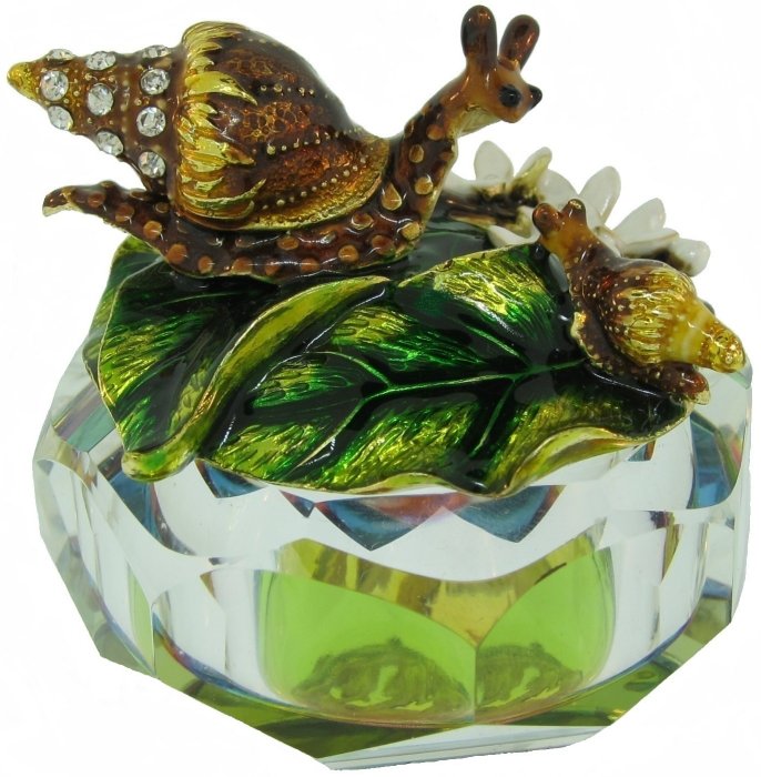 Kubla Crafts Bejeweled Enamel KUB 3258 Jewel Enamel Glass Box Snail