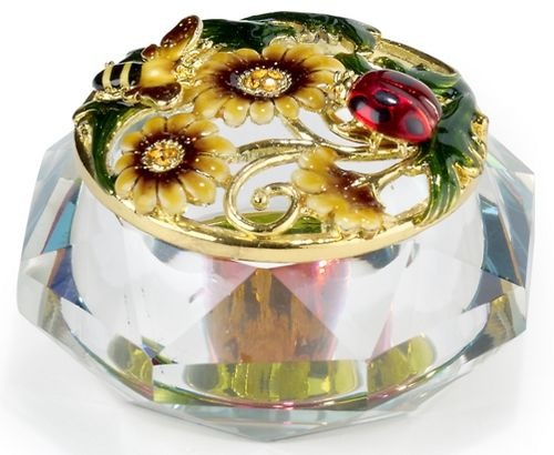 Kubla Crafts Bejeweled Enamel KUB 3267 Enam Glass Top Box Ladybug
