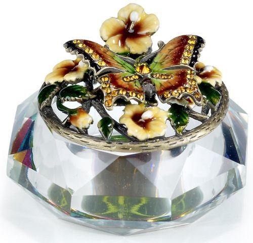 Kubla Crafts Bejeweled Enamel KUB 3268 Enam Glass Top Box Butterfly