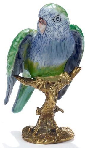 Kubla Crafts Bejeweled Enamel KUB 3286 Porcelain and Bronze Parrot Figure