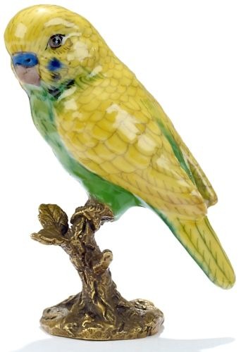 Kubla Crafts Bejeweled Enamel 3287N Parakeet Porcelain and Bronze Figurine No Box