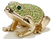 Kubla Crafts Bejeweled Enamel KUB 3290 Green Frog with Crystals Box
