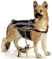 Kubla Crafts Bejeweled Enamel KUB 3315GN German Sheperd Box with Necklace