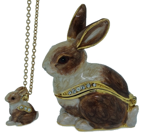 Kubla Crafts Bejeweled Enamel KUB 3418RN Brown Rabbit with Necklace