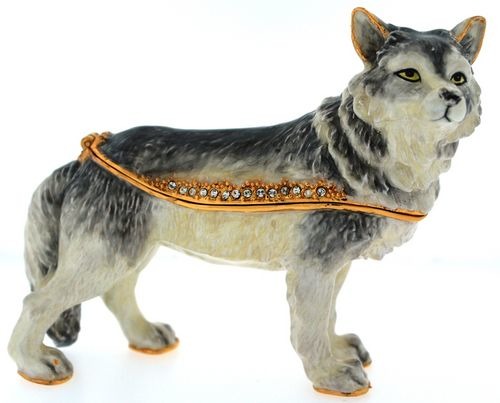 Kubla Crafts Bejeweled Enamel 3419N Large Wolf Box