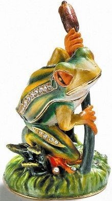 Kubla Crafts Bejeweled Enamel KUB 3477 Frog on Willow Box