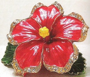 Kubla Crafts Bejeweled Enamel 3596RN Red Hibiscus Box