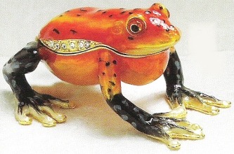 Kubla Crafts Bejeweled Enamel KUB 3637 Dart Enamel Frog Box