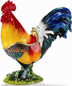 Kubla Crafts Bejeweled Enamel KUB 3638A Rooster Box