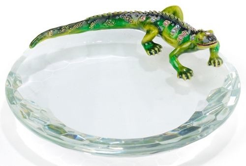 Kubla Crafts Bejeweled Enamel KUB 3695 Jewel Lizard on Crystal Plate
