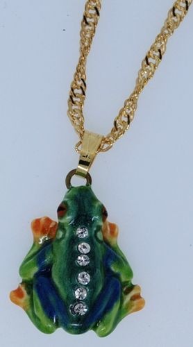 Kubla Crafts Bejeweled Enamel KUB 3781FN Frog Box and Necklace