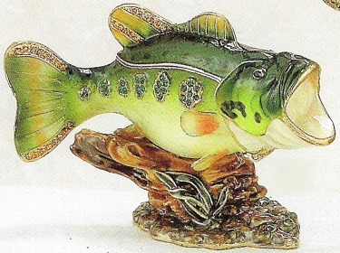 Kubla Crafts Bejeweled Enamel 3809N Large Mouth Bass Box