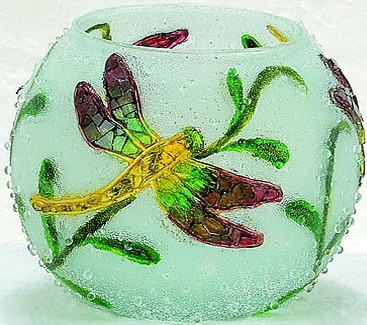 Kubla Crafts Capiz 3902 Mosaic Glass Dragonfly Votive