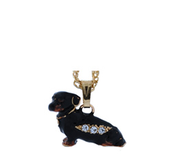 Kubla Crafts Bejeweled Enamel KUB 3907NN Black Dachshund Necklace