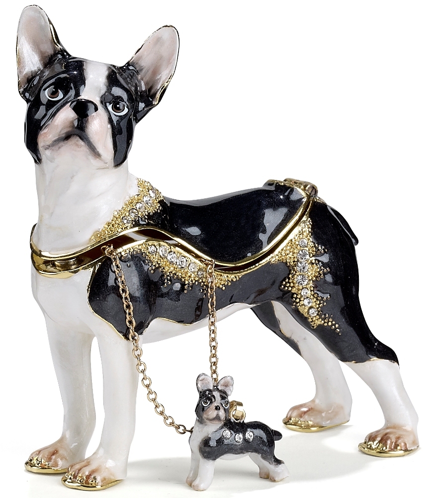 Kubla Crafts Bejeweled Enamel KUB 3915TN Boston Terrier Box with Necklace