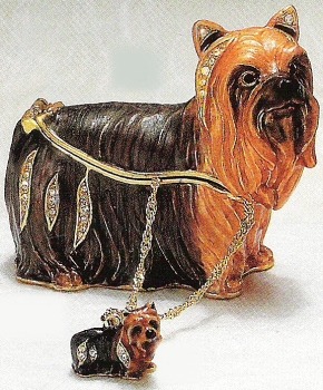 Kubla Crafts Bejeweled Enamel KUB 3935YN Yorkie Yorkshire Terrier Box and Necklace