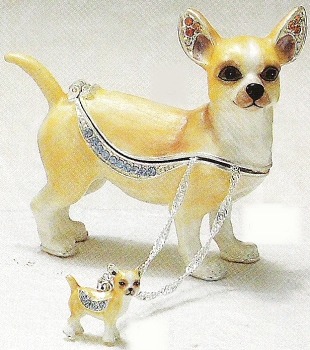Kubla Crafts Bejeweled Enamel 3936CNN Chihuahua Box and Necklace