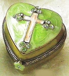 Kubla Crafts Bejeweled Enamel 3945LG Cross Heart Box