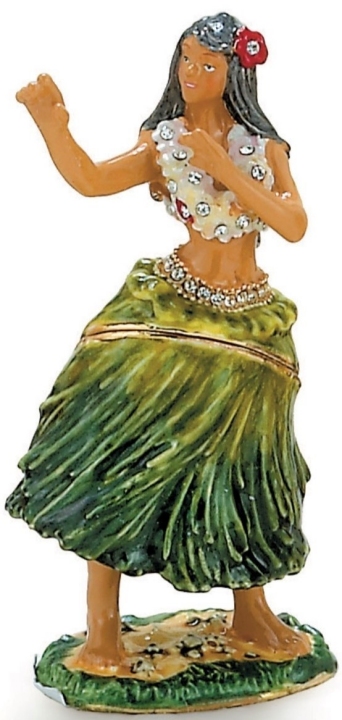Kubla Crafts Bejeweled Enamel 3956- Hula Dancer Box