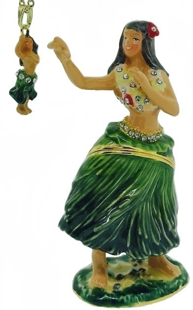 Kubla Crafts Bejeweled Enamel KUB 3956HN Hula Dancer Box and Necklace