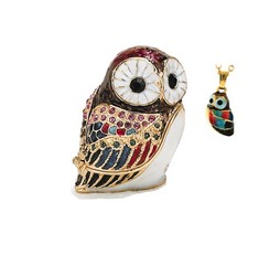 Kubla Crafts Bejeweled Enamel 3958OS Small Owl Box and Necklace