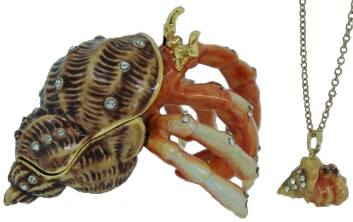 Kubla Crafts Bejeweled Enamel KUB 4 3394HN Hermit Crab Box with Necklace