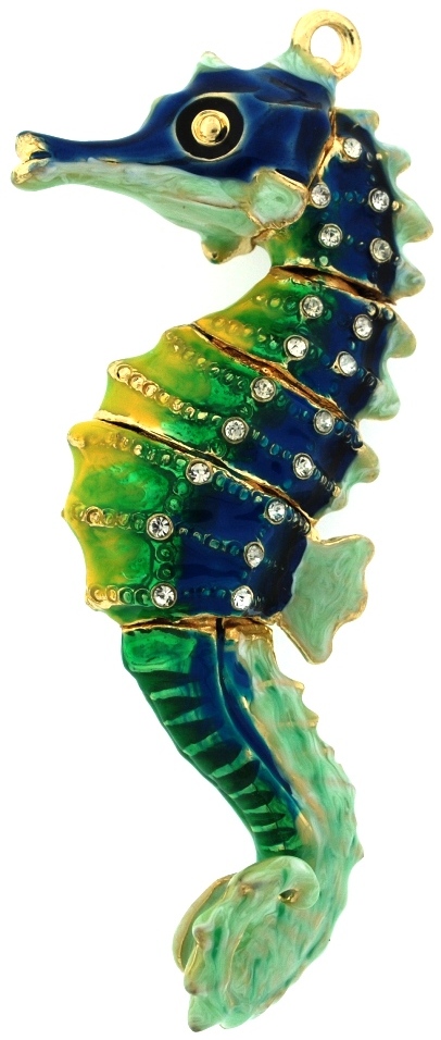Kubla Crafts Cloisonne KUB 4 4782BL Bejeweled Blue Seahorse Ornament