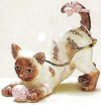 Kubla Crafts Bejeweled Enamel KUB 4044 Kitten With Yarn Box