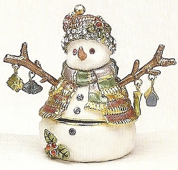 Kubla Crafts Bejeweled Enamel KUB 4098 Twig Arm Snowman Box