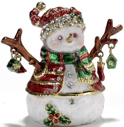 Kubla Crafts Bejeweled Enamel KUB 4098R Snowman Box