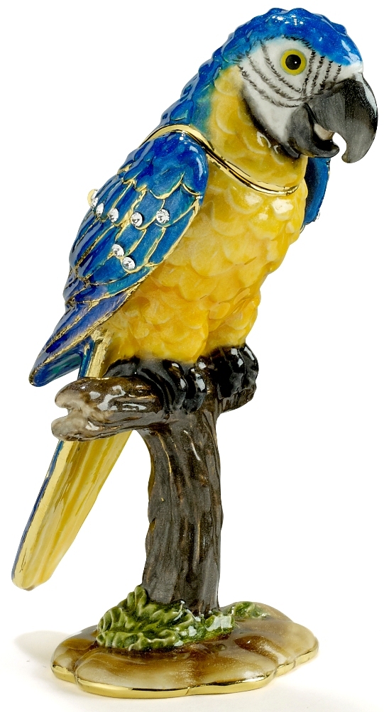 Kubla Crafts Bejeweled Enamel KUB 4168 Large Blue Parrot Box