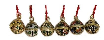 Kubla Crafts Cloisonne 4200 Sleigh Bells with Cord Set of 6