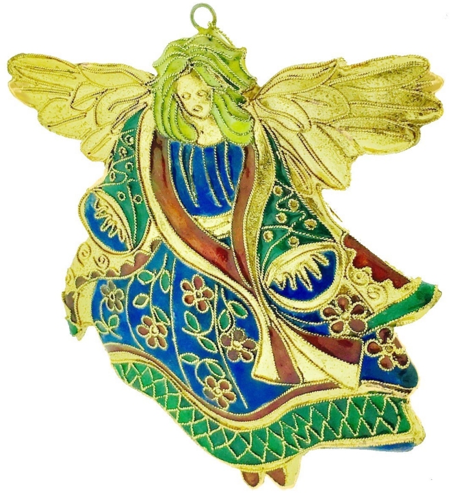 Kubla Crafts Cloisonne 4218C Cloisonne Flat Angel With Robe Ornament