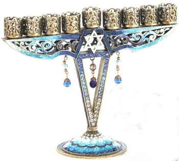 Kubla Crafts Bejeweled Enamel KUB 4260 Bejeweled Blue Menorah