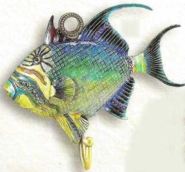 Kubla Crafts Bejeweled Enamel KUB 4270 Humu Humu Fish Wall Hook