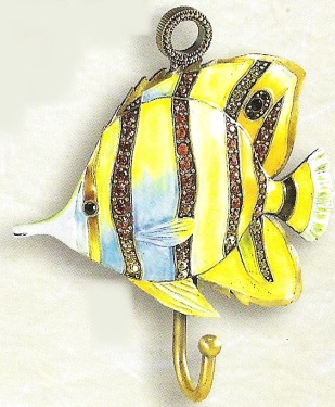 Kubla Crafts Bejeweled Enamel KUB 4271 Bejeweled Angel Fish Wall Hook