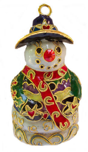 Kubla Crafts Cloisonne 4377 Enamel Snowman Ornament Set of 2