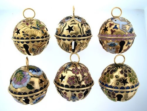 Kubla Crafts Cloisonne 4437 Sleigh Bells Set of 6