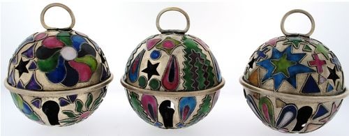 Kubla Crafts Cloisonne 4448 Large Silver Sleigh Bell Ornament Set of 12